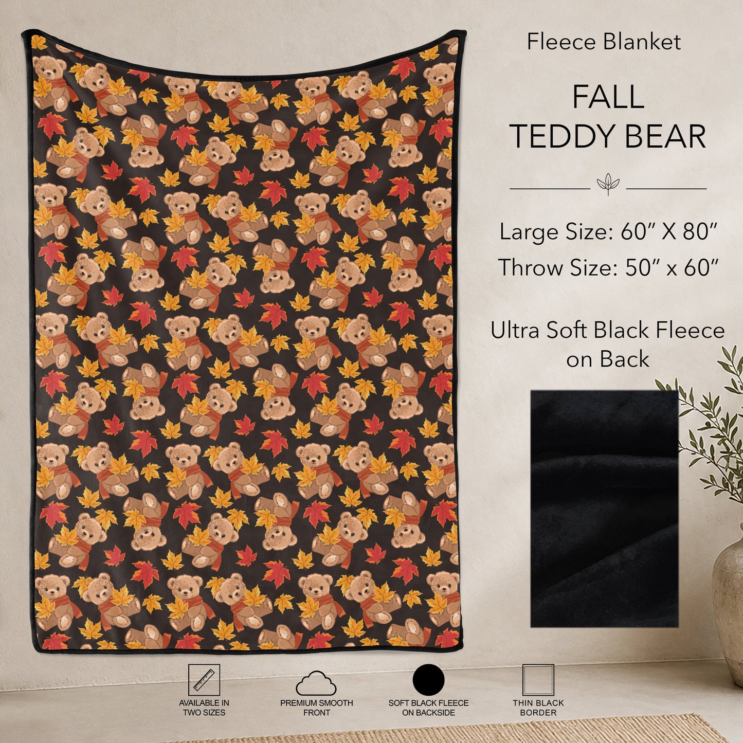 B304 - Pre-Order Fall Teddy Bear Fleece Blanket (Closes 7/31. ETA: early Oct)