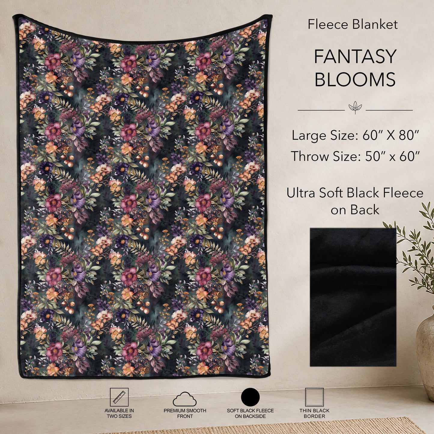 B304 - Pre-Order Fantasy Blooms Fleece Blanket (Closes 7/31. ETA: early Oct)