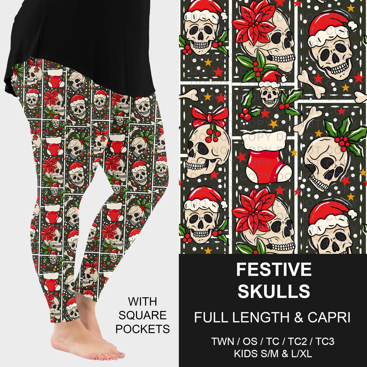 B315 - Preorder Festive Skulls Leggings w/ Pockets (Closes 10/04. ETA: early Dec.)