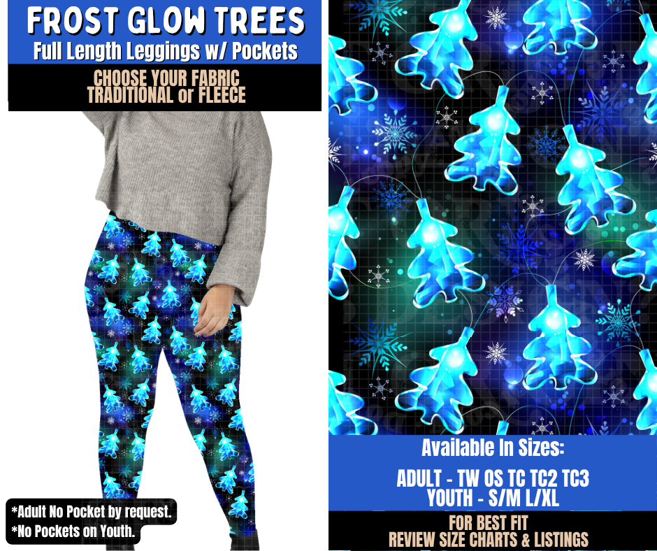 Preorder! Closes 9/10. ETA Dec. Frost Glow Trees Leggings Choose Fleece or Traditional