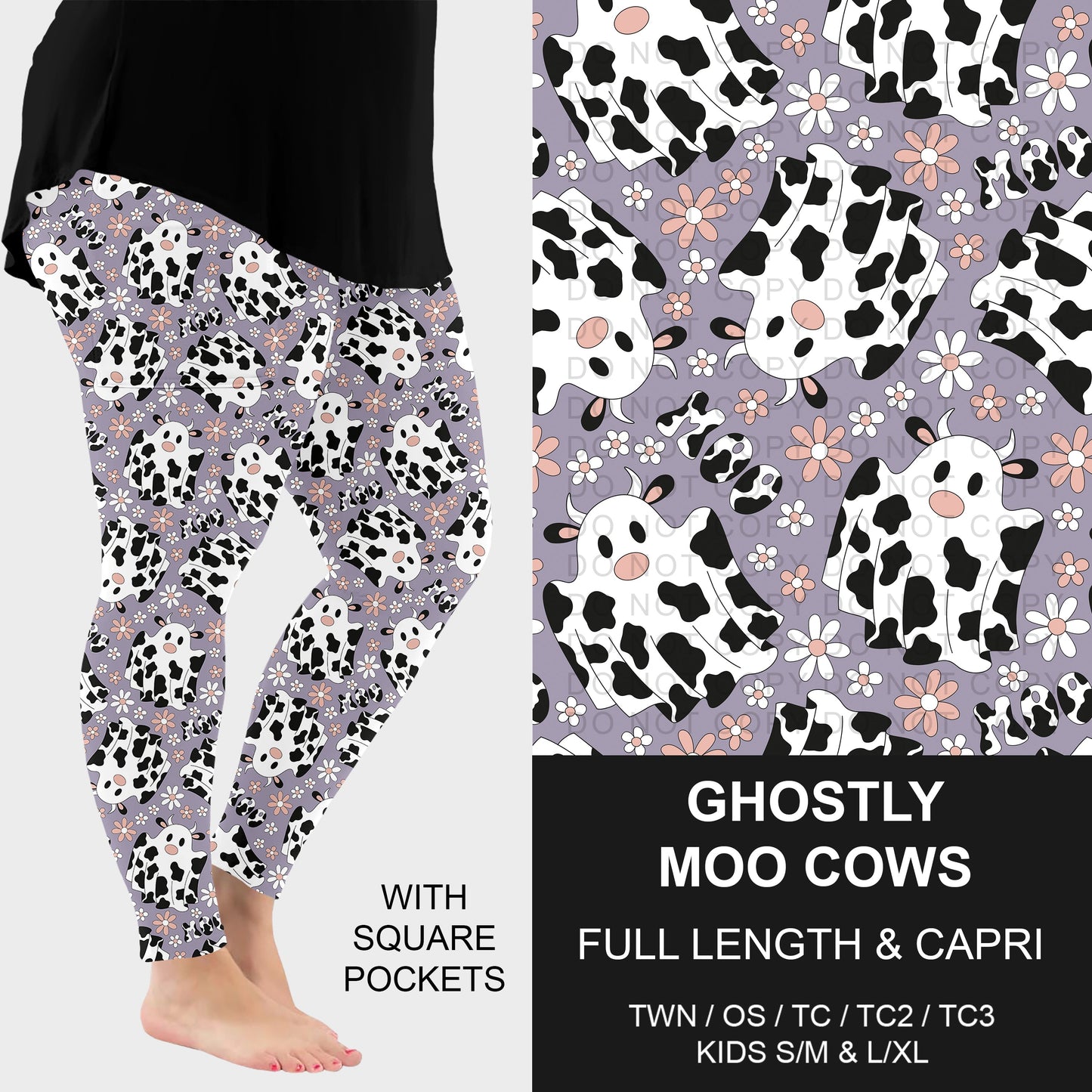 B307 - Preorder Ghostly Moo Cows Leggings w/ Pockets (Closes 8/02. ETA: early Oct.)