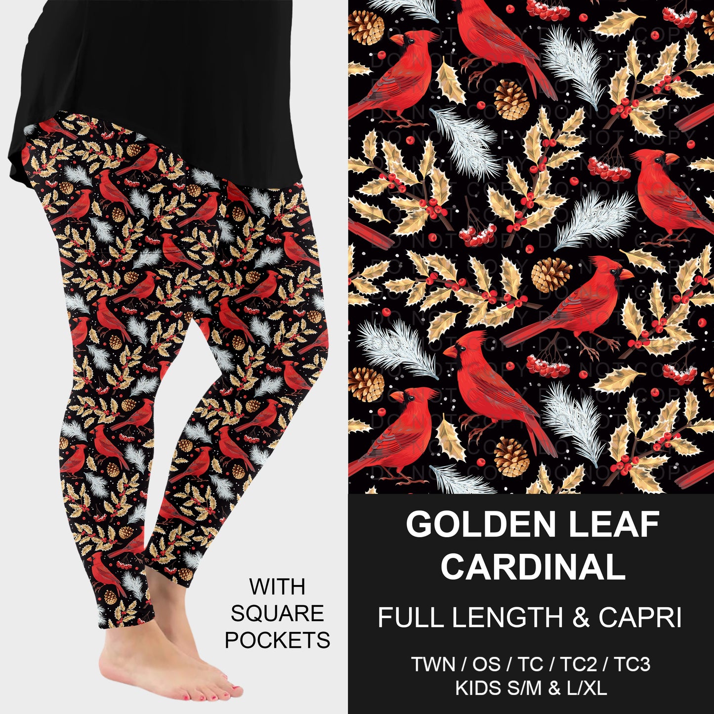B312 - Preorder Golden Leaf Cardinal Leggings w/ Pockets (Closes 9/13. ETA: mid Nov.)