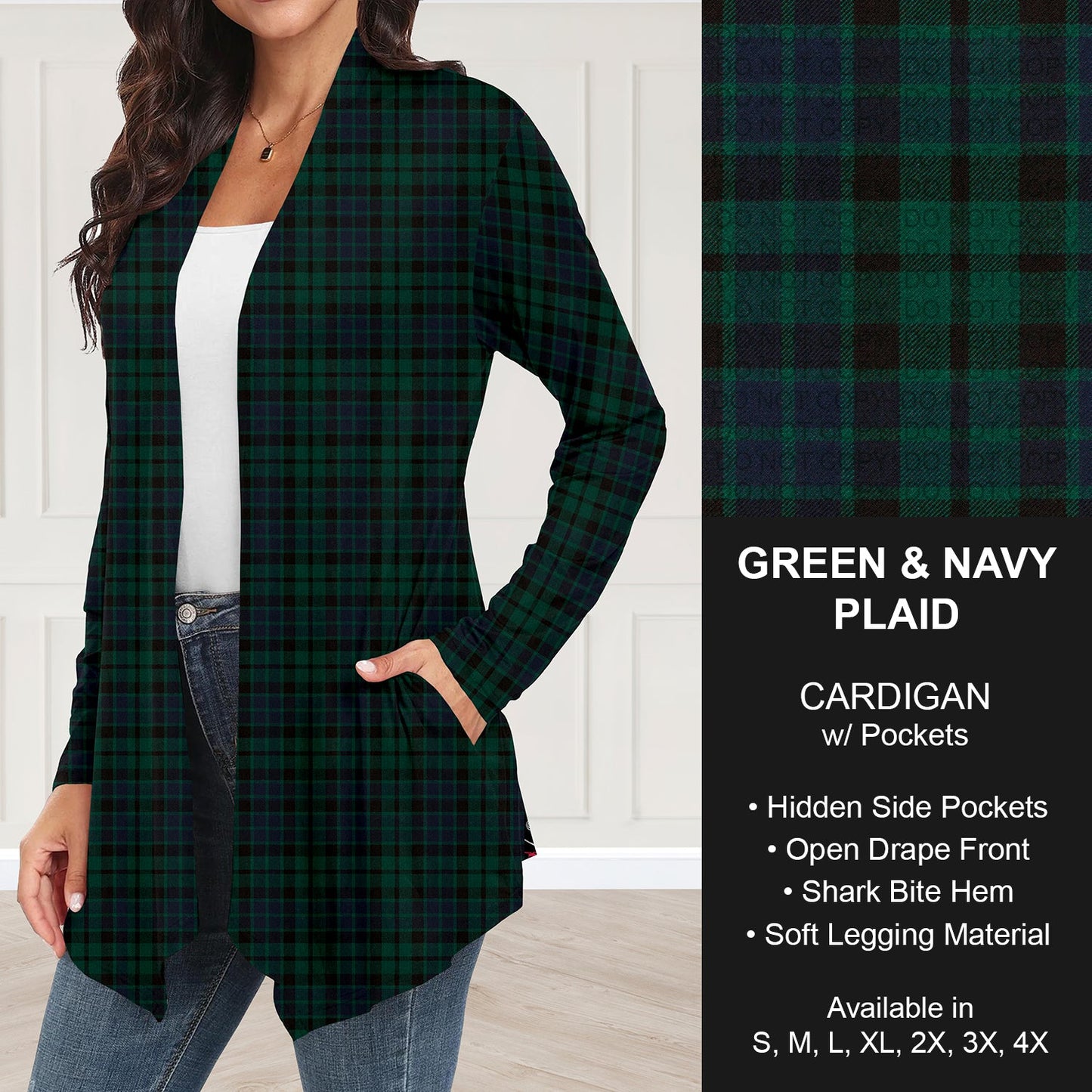 B268 - Preorder Green and Navy Plaid Cardigan w/ Pockets (Closes 12/28. ETA: mid Feb.)