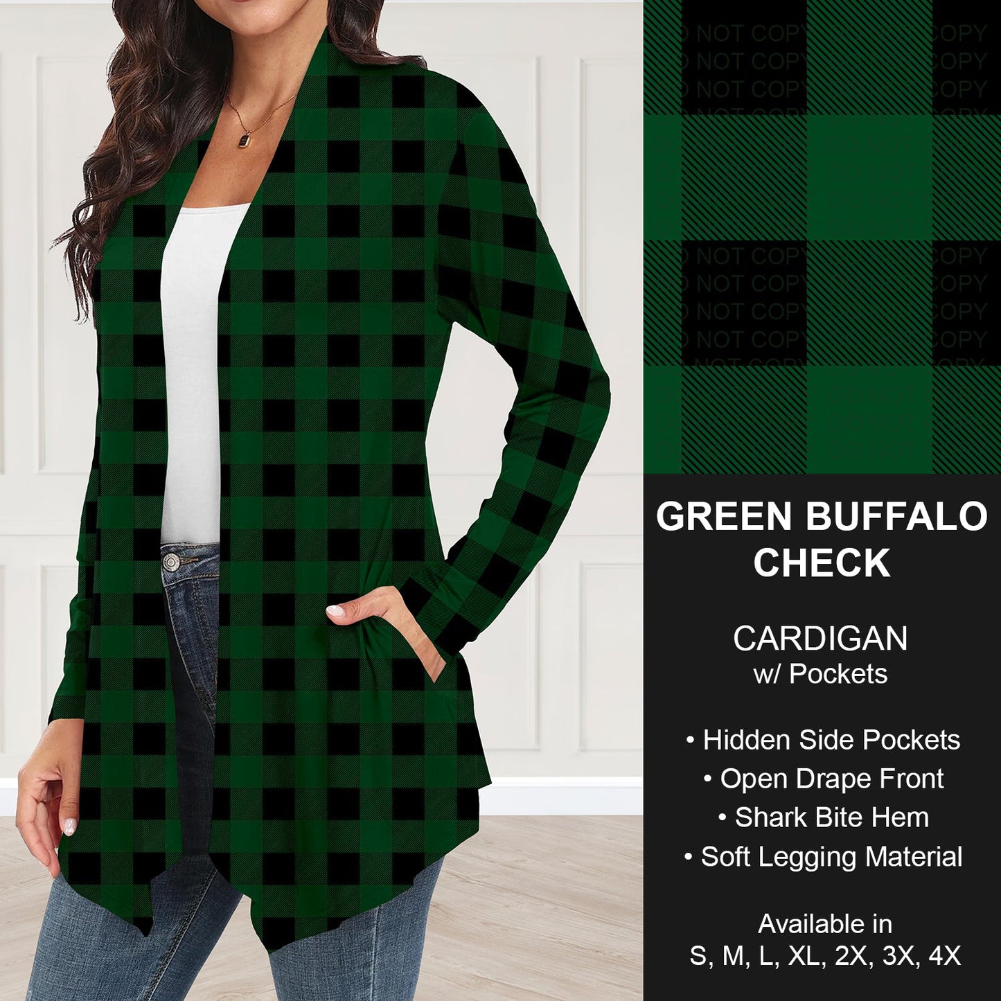 B268 - Preorder Green Buffalo Check Cardigan w/ Pockets (Closes 12/28. ETA: mid Feb.)