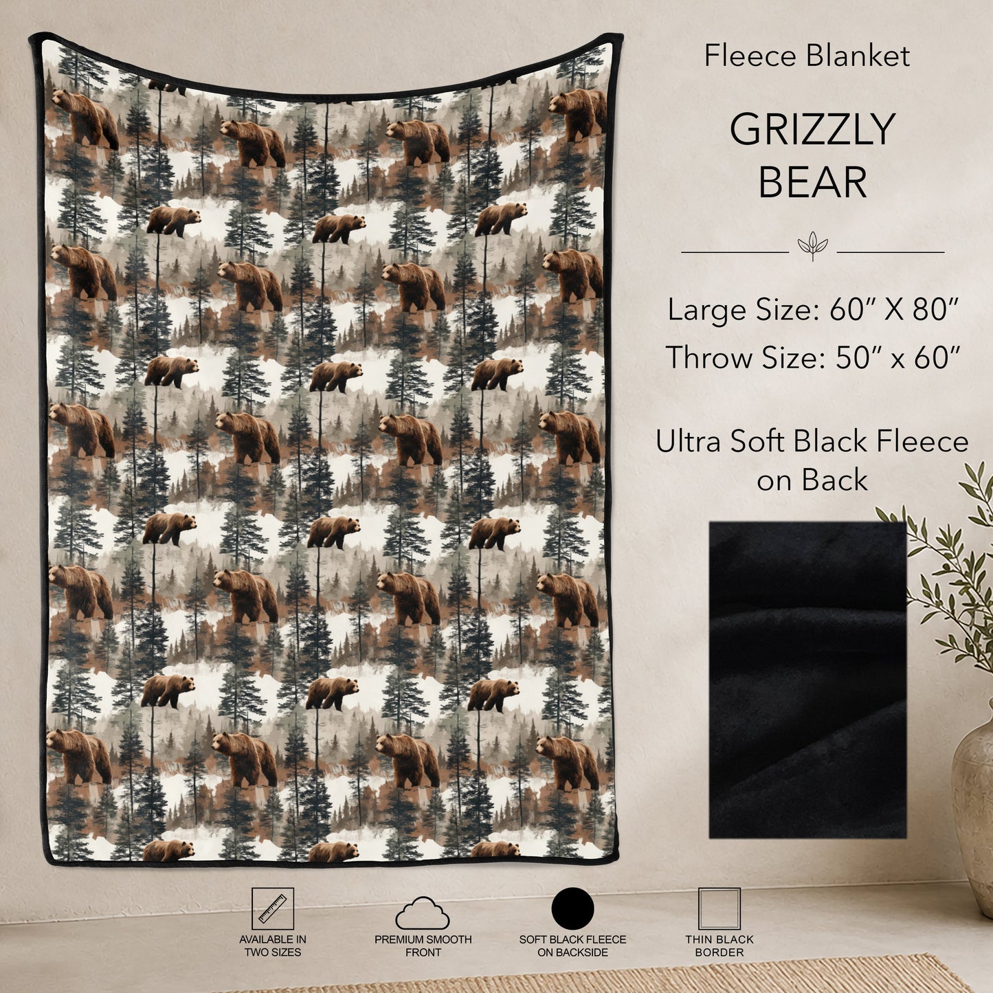 B304 - Pre-Order Grizzly Bear Fleece Blanket (Closes 7/31. ETA: early Oct)