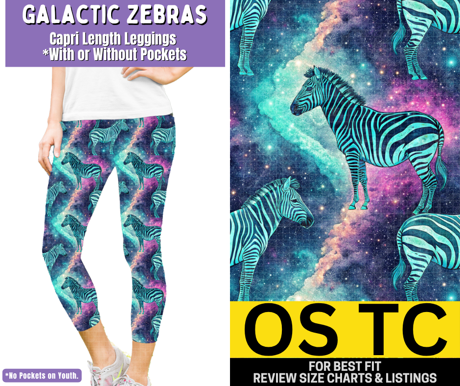 Galactic Zebras Capri Length Leggings w/ Pockets