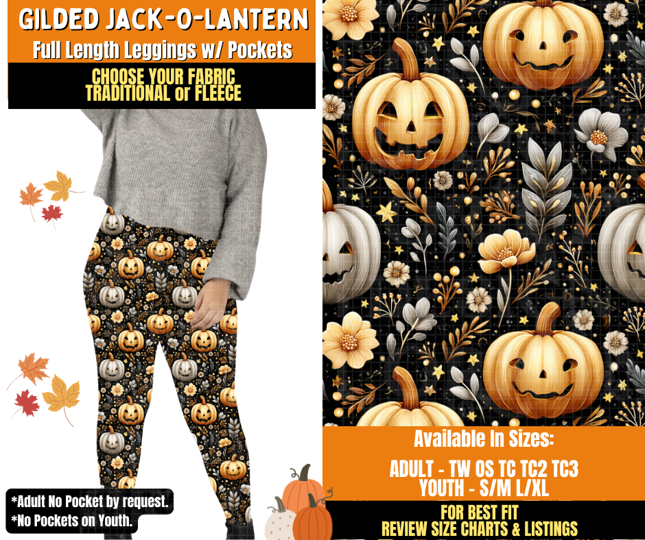 Preorder! Closes 7/16. ETA Oct. Gilded Jack-O-Lantern Leggings Choose Fleece or Traditional