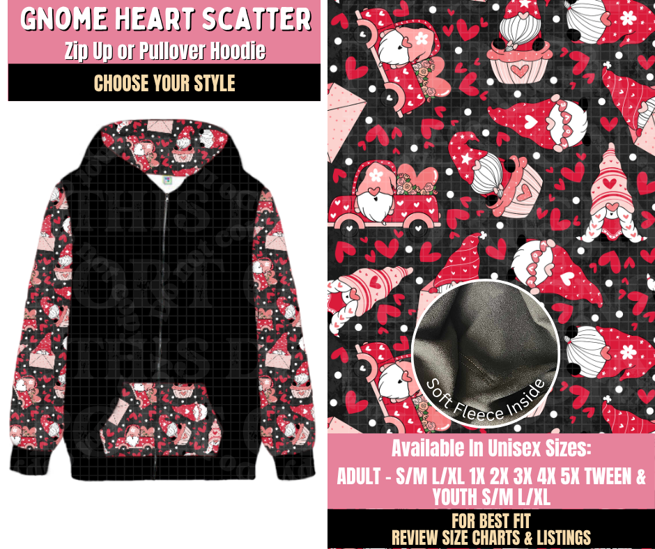 Preorder! Closes 10/15. ETA Jan. Gnome Heart Scatter Zip-Up or Pullover Hoodie