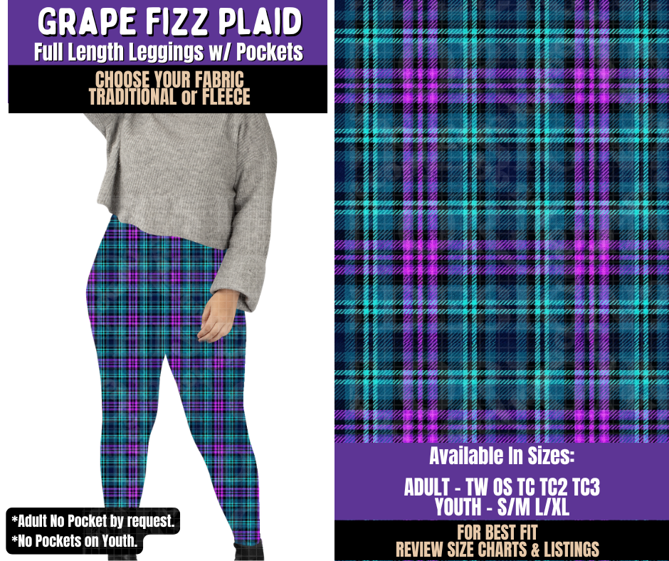 Preorder! Closes 8/5. ETA Nov. Grape Fizz Plaid Leggings Choose Fleece or Traditional