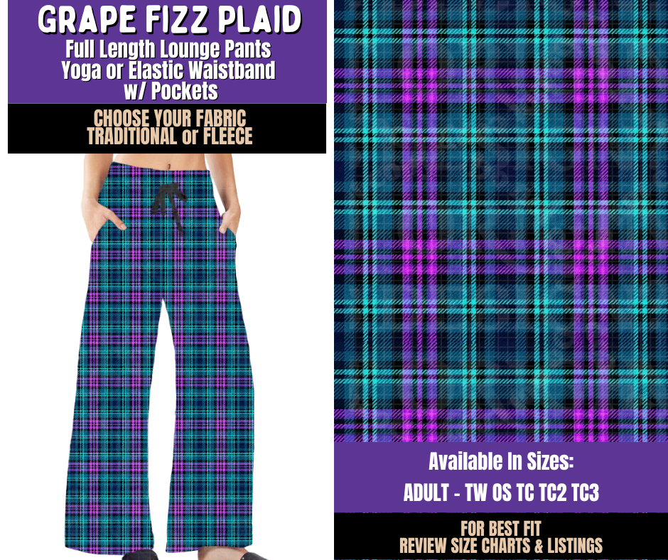 Preorder! Closes 8/5. ETA Nov. Grape Fizz Plaid Lounge Pants Choose Fleece or Traditional