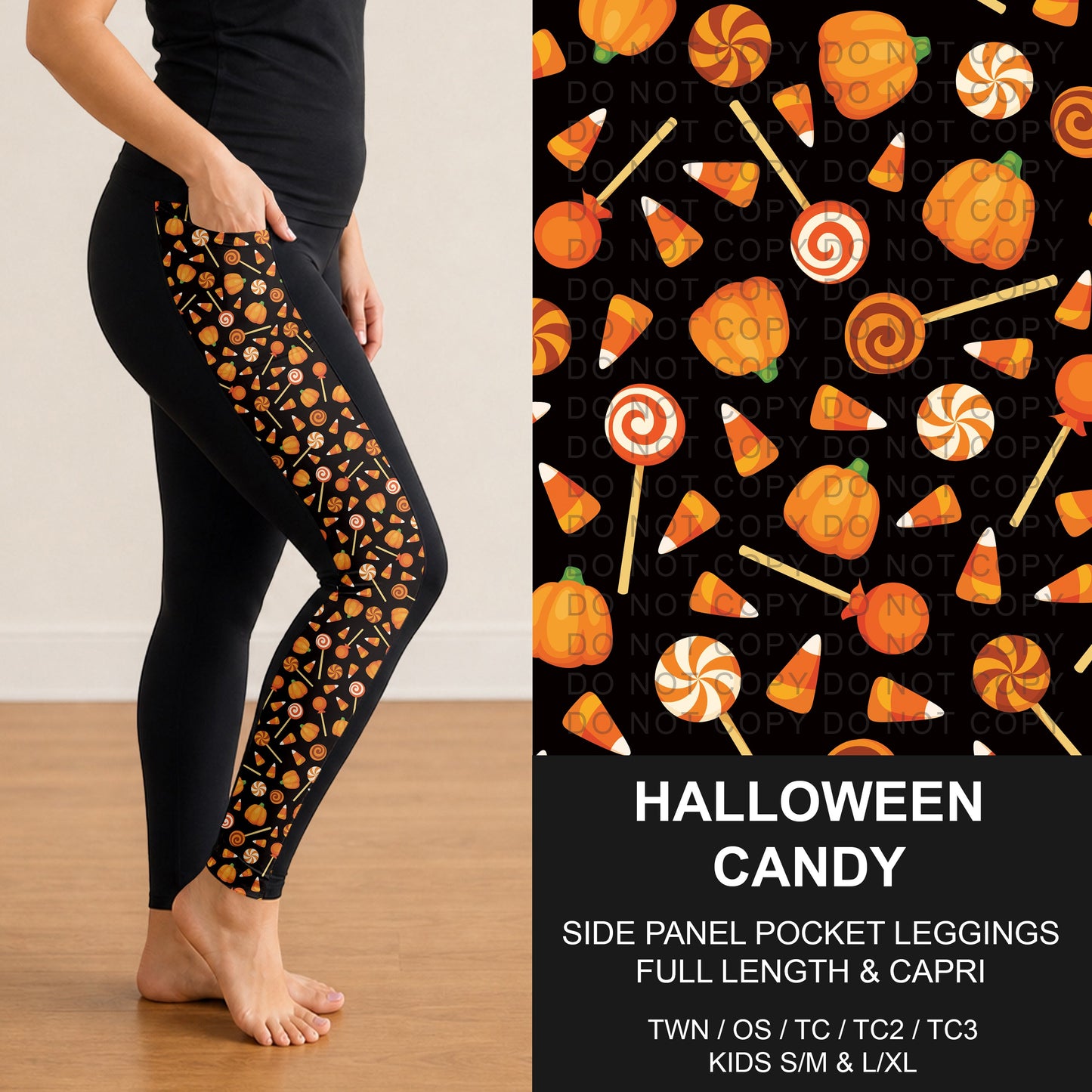 B307 - Preorder Halloween Candy Side Panel Pocket Leggings (Closes 8/02. ETA: early Oct.)