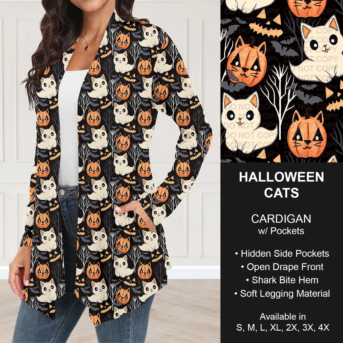 B295 - Preorder Halloween Cats Cardigan w/ Pockets (Closes 6/14. ETA: late Aug.)
