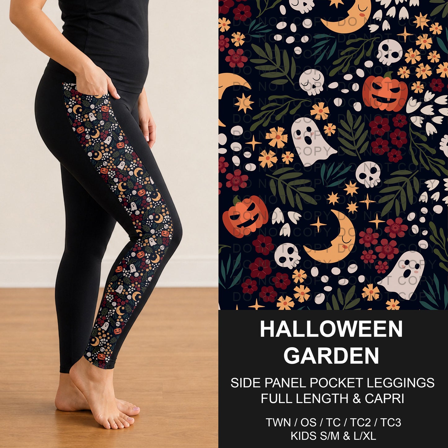 B299 - Preorder Halloween Garden Side Panel Pocket Leggings (Closes 7/12. ETA: mid Sept.)