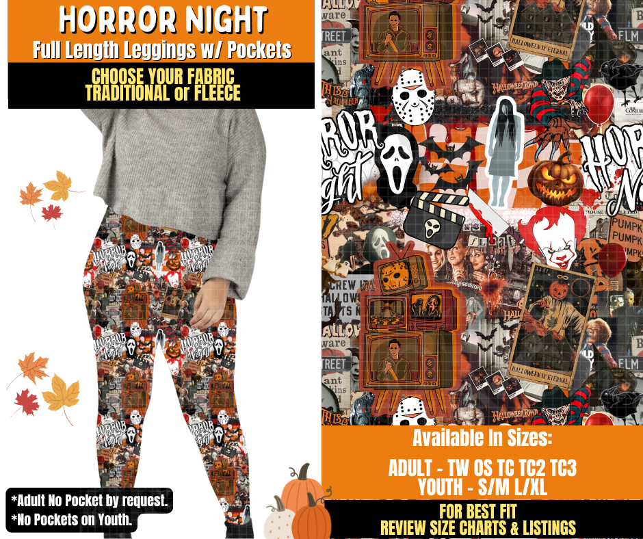 Preorder! Closes 7/16. ETA Oct. Horror Night Leggings Choose Fleece or Traditional