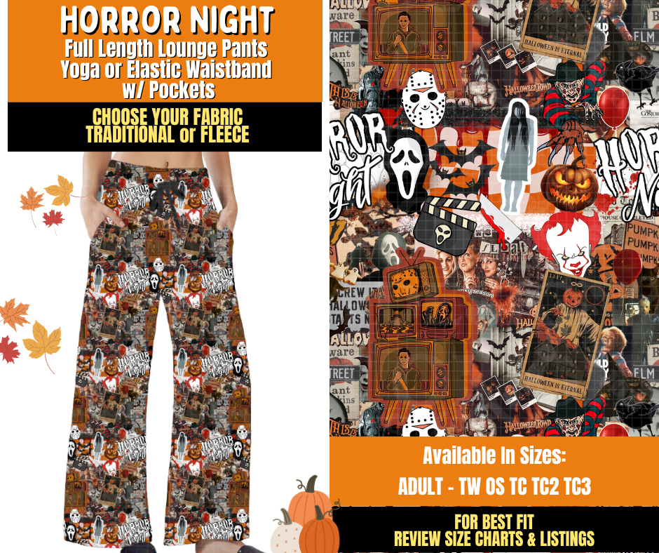 Preorder! Closes 7/16. ETA Oct. Horror Night Lounge Pants Choose Fleece or Traditional