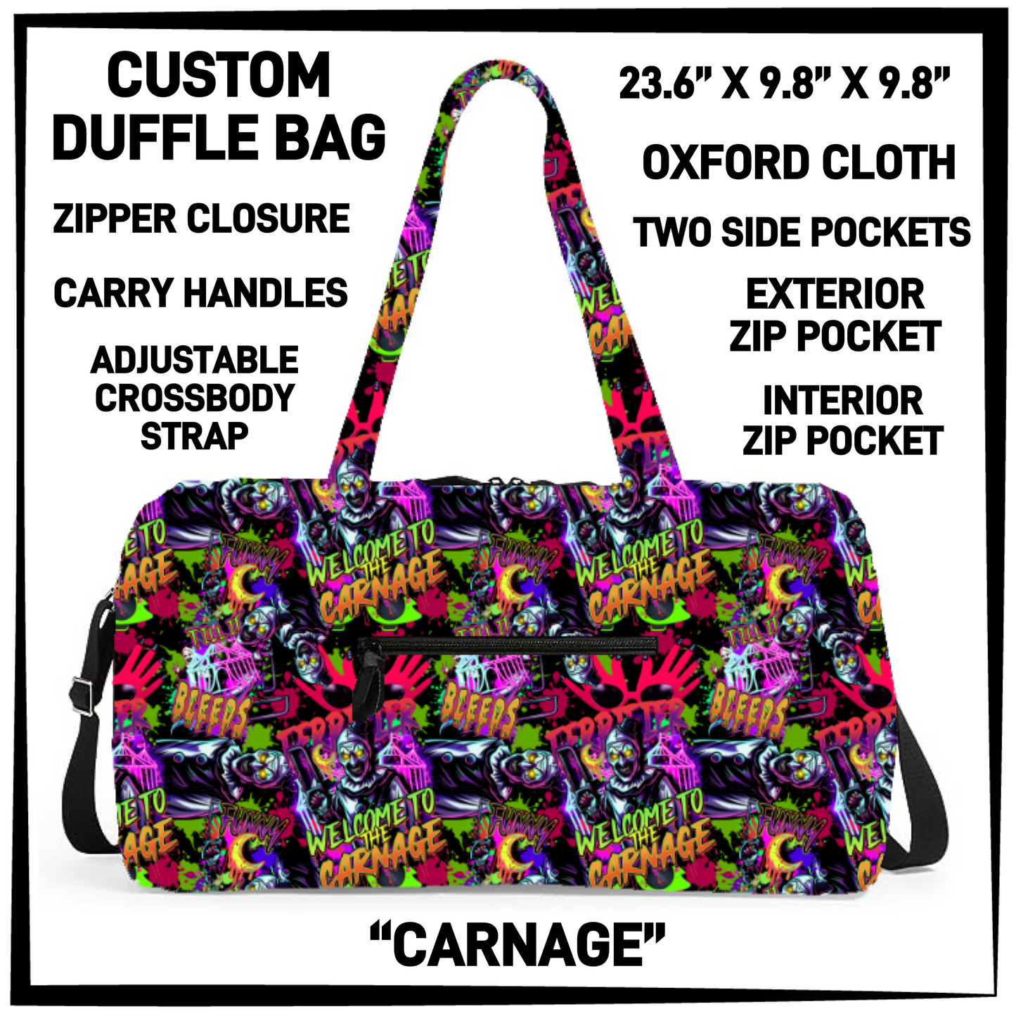 DF2B - Carnage Duffel Bag - Preorder Closing 6/25 ETA: Late Aug