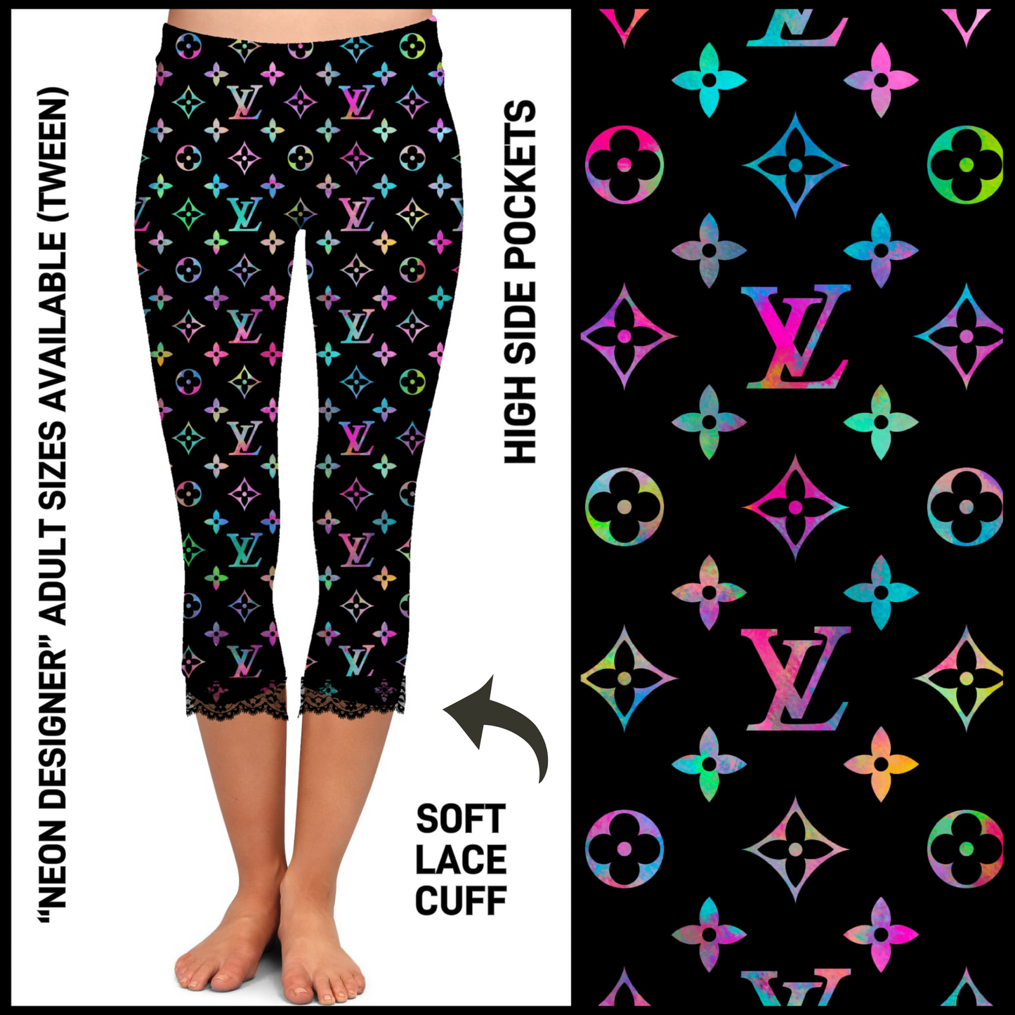 LC2C - Neon Designer Lace Cuff Capris with Pockets - Preorder Closing 4/21 ETA: Mid-June