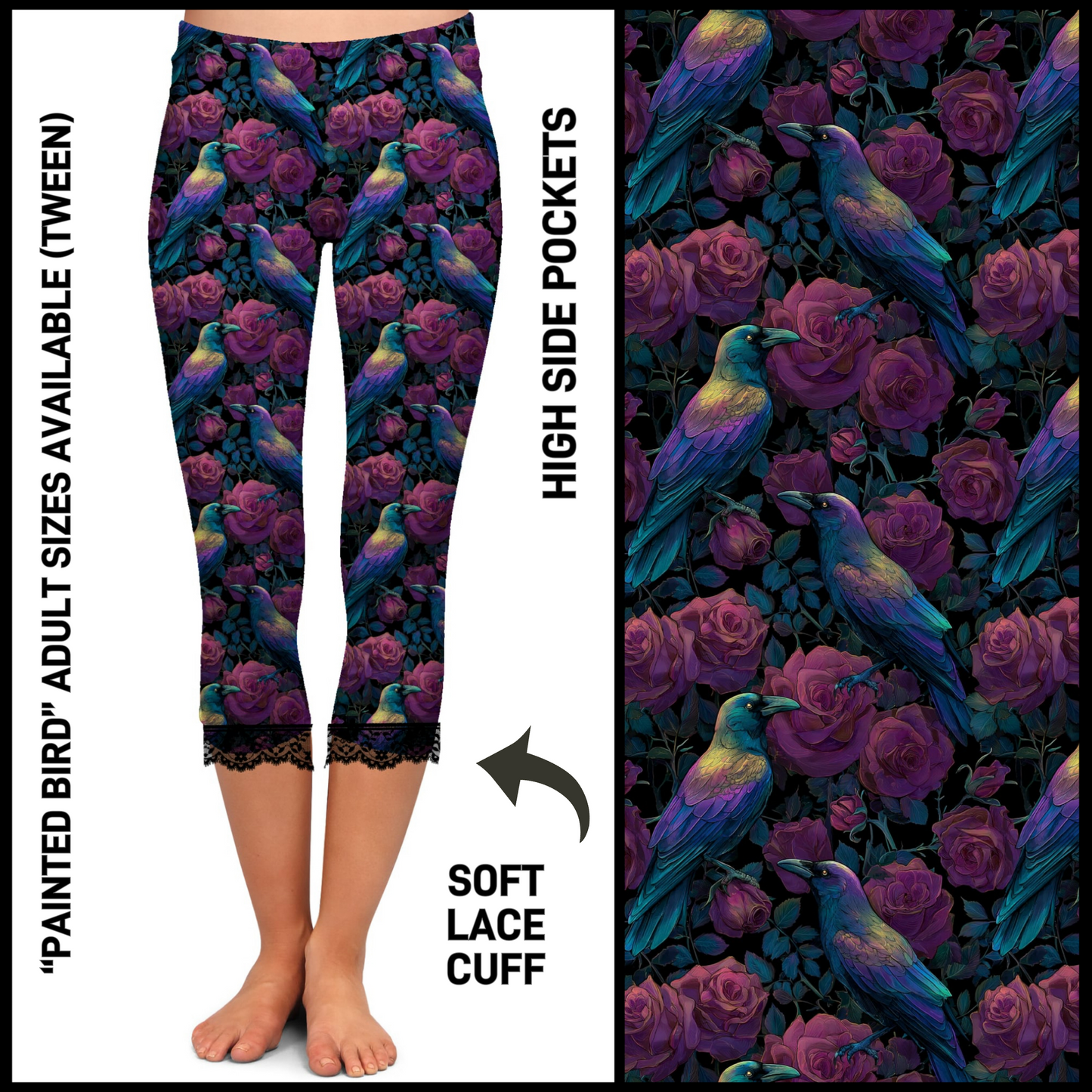 LC2C - Painted Bird Lace Cuff Capris with Pockets - Preorder Closing 4/21 ETA: Mid-June