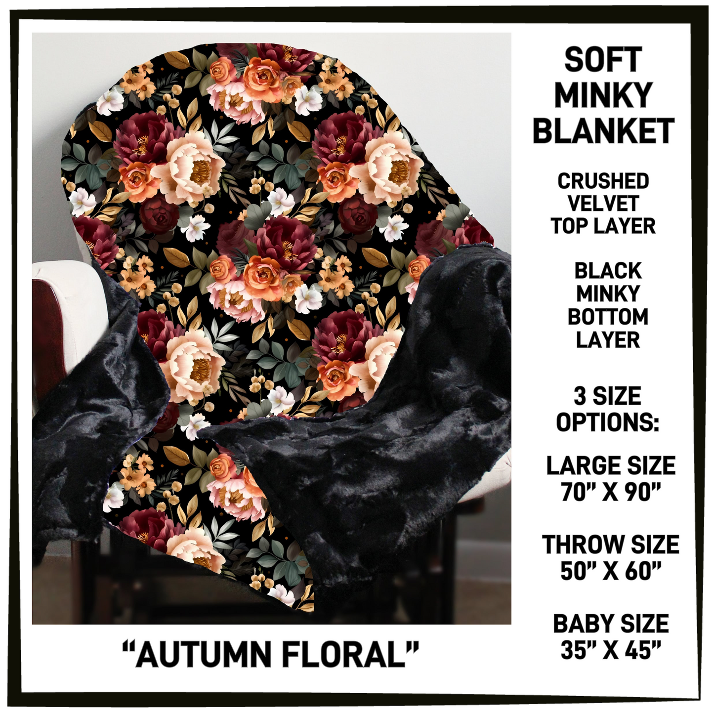 AU1M - Autumn Floral Minky Blanket - Preorder Closing 9/2 ETA: Late Oct