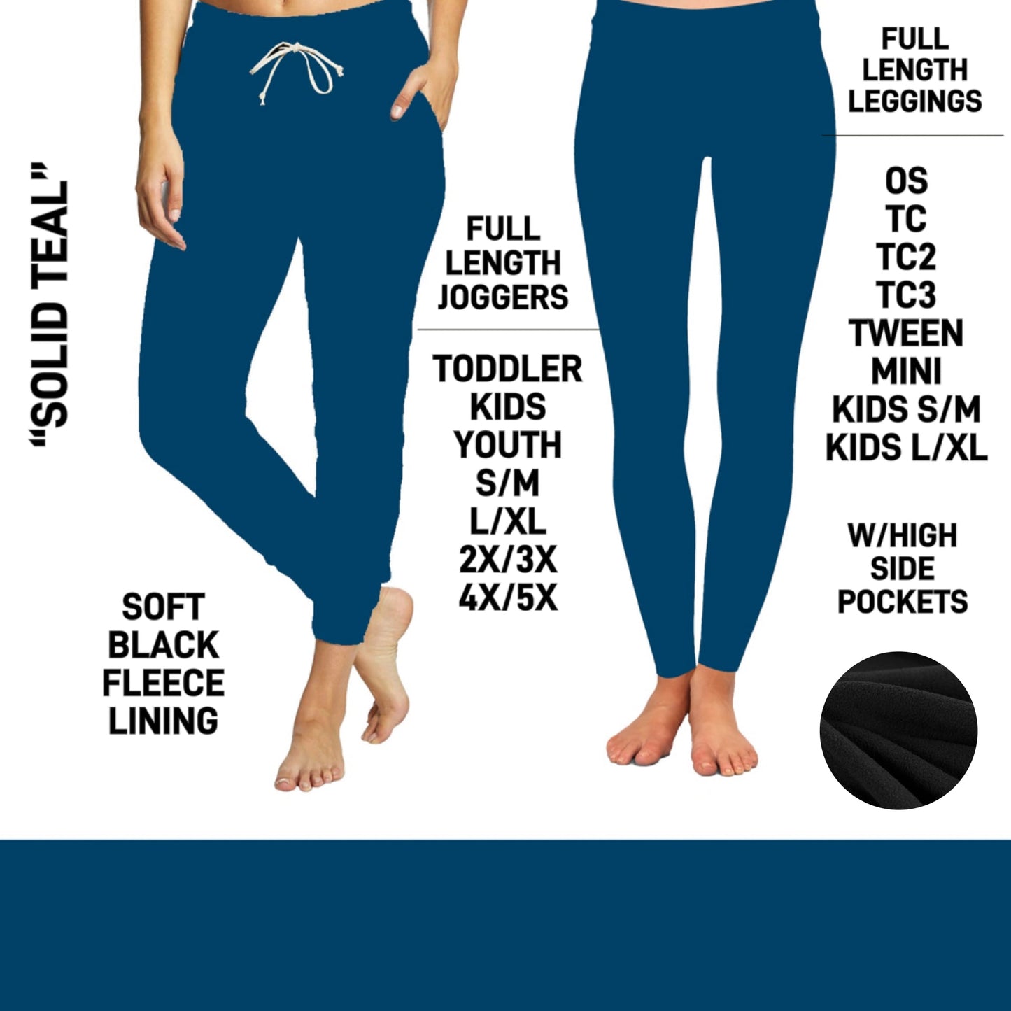 FL6C - Solid Teal Fleece-Lined Leggings/Unisex Joggers - Preorder Closing 9/8 ETA: Early Dec