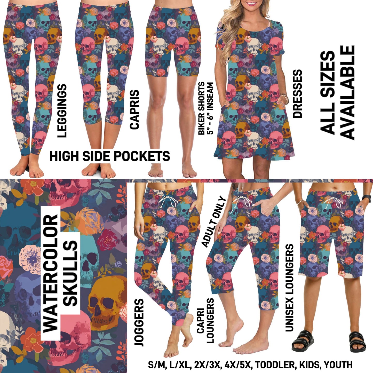 275BT - Watercolor Skulls - Preorder Closing 12/14 ETA: Mid-Feb