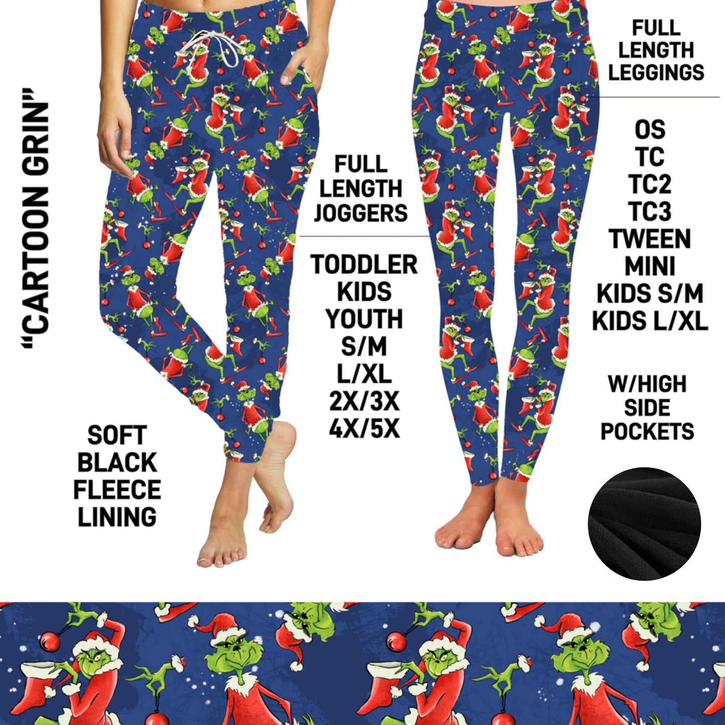 FL6C - Cartoon Grin Fleece-Lined Leggings/Unisex Joggers - Preorder Closing 9/8 ETA: Early Dec