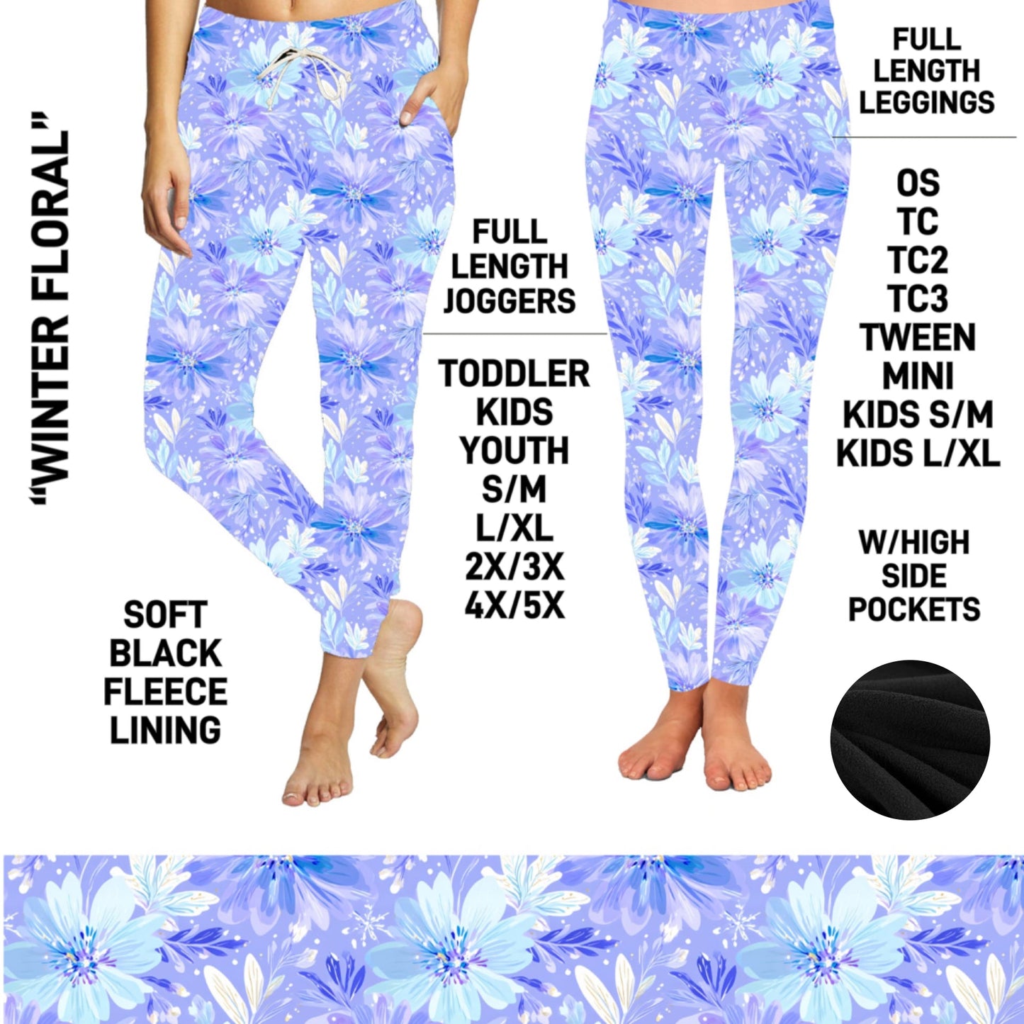FL6C - Winter Floral Fleece-Lined Leggings/Unisex Joggers - Preorder Closing 9/8 ETA: Early Dec