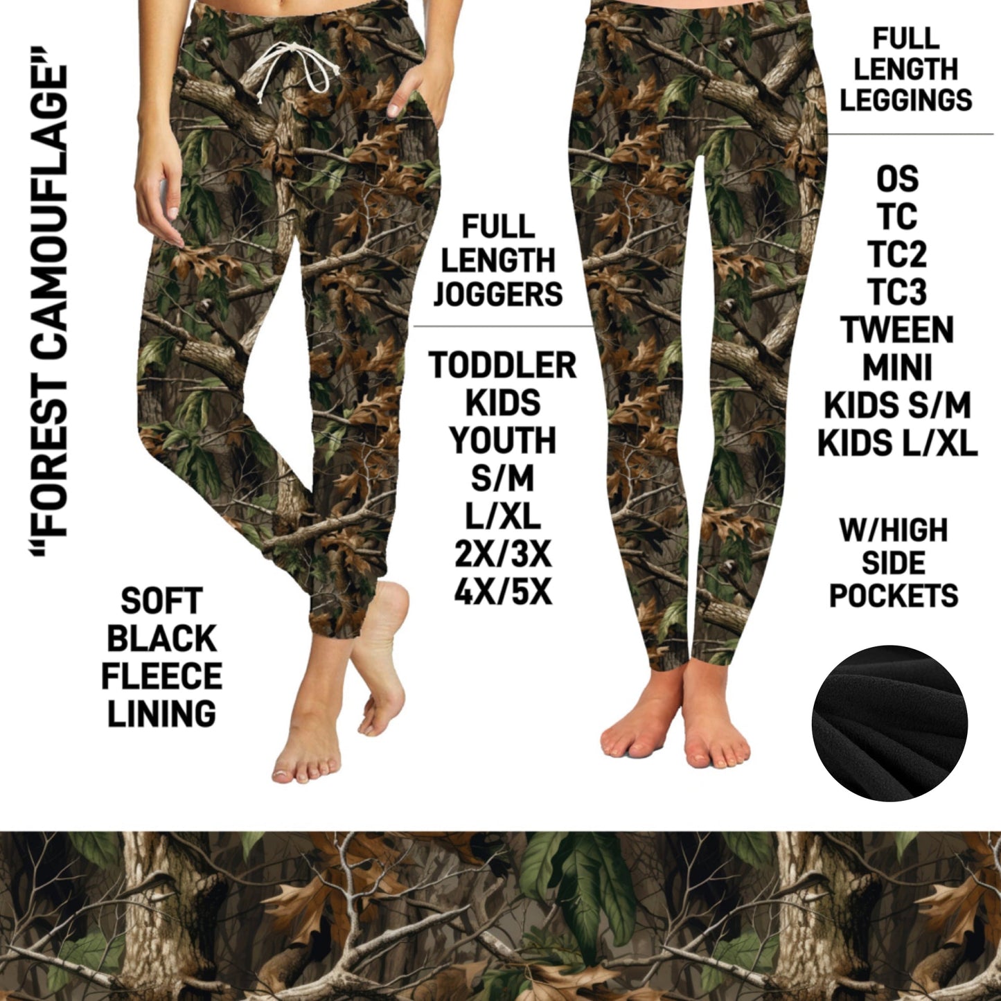 FL6C - Forest Camouflage Fleece-Lined Leggings/Unisex Joggers - Preorder Closing 9/8 ETA: Early Dec