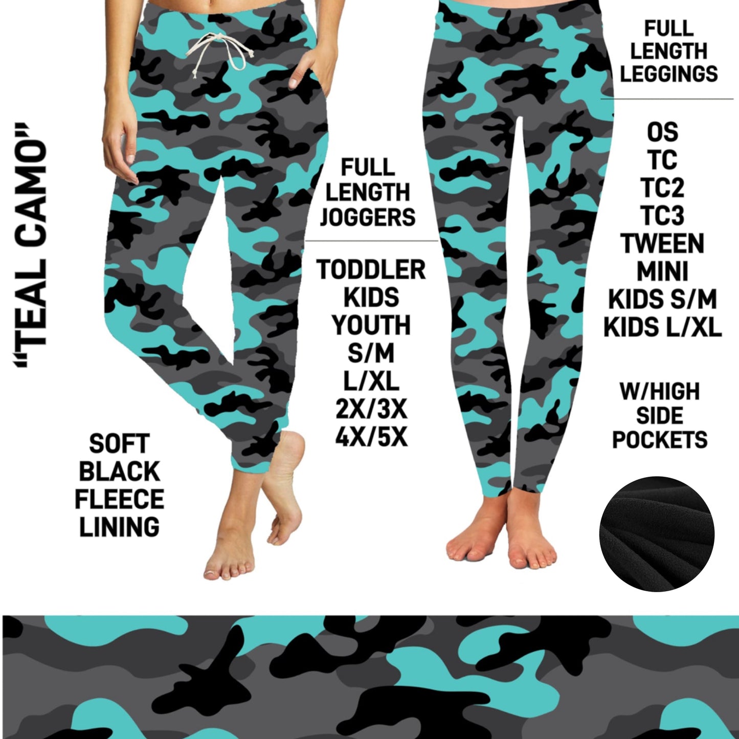 FL6C - Teal Camo Fleece-Lined Leggings/Unisex Joggers - Preorder Closing 9/8 ETA: Early Dec