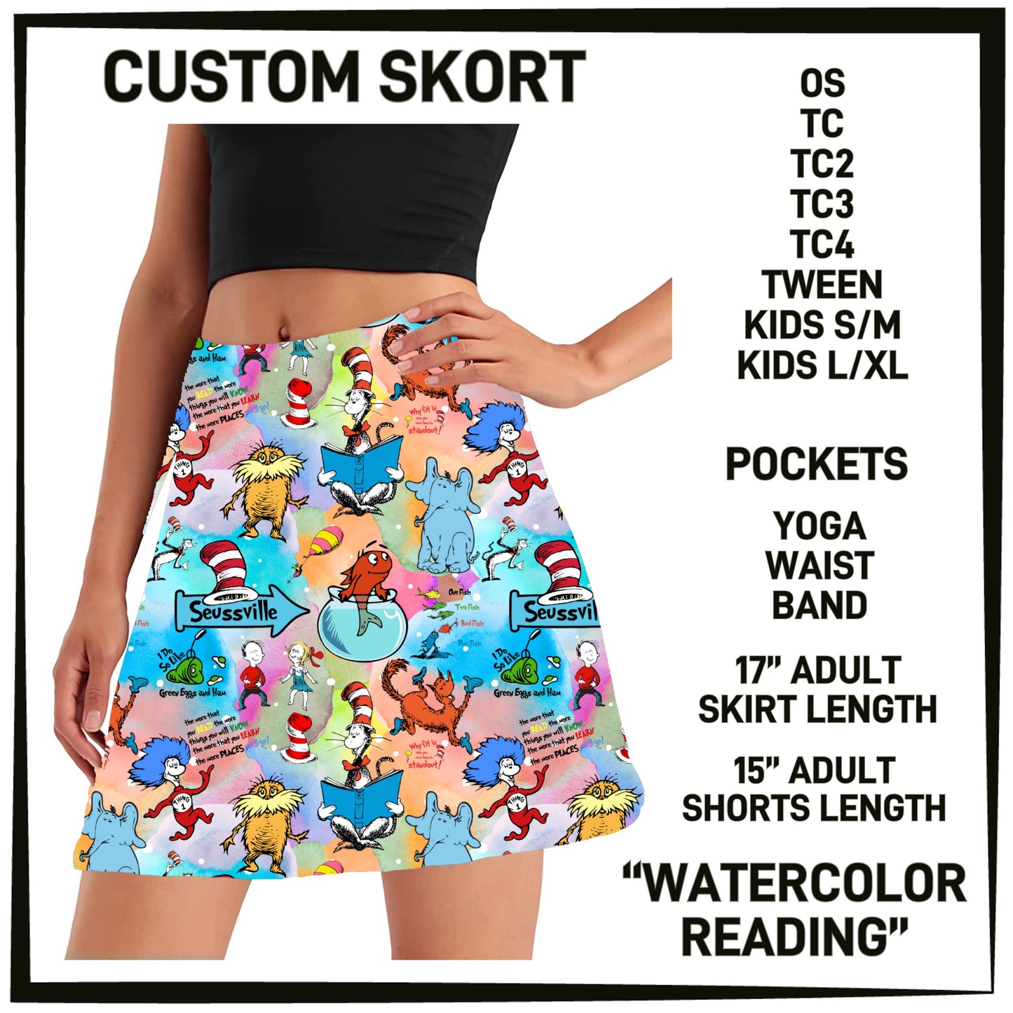 DO1C - Watercolor Reading Skort with Pockets - Preorder Closing 12/16 ETA: Mid-Feb