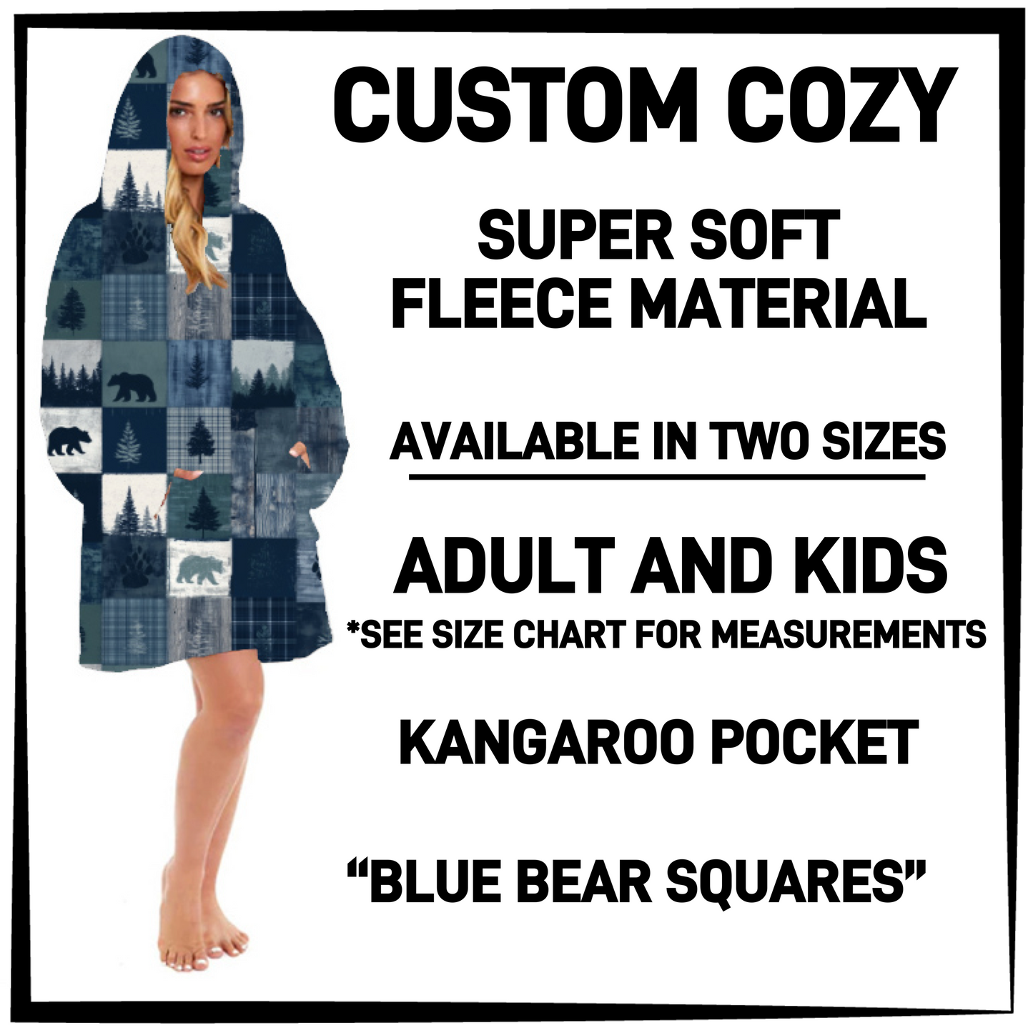 CZ2Y - Blue Bear Squares Hooded Cozy - Preorder Closing 9/15 ETA: Mid-Dec
