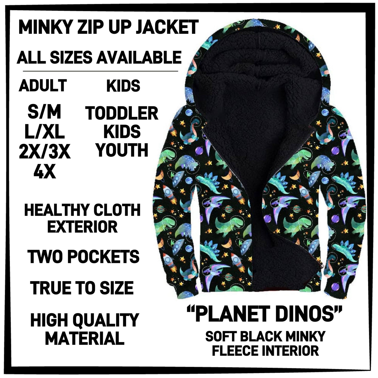 MK3J - Planet Dinos Minky Zip Up Jacket - Preorder Closing 12/23 ETA: Late Feb