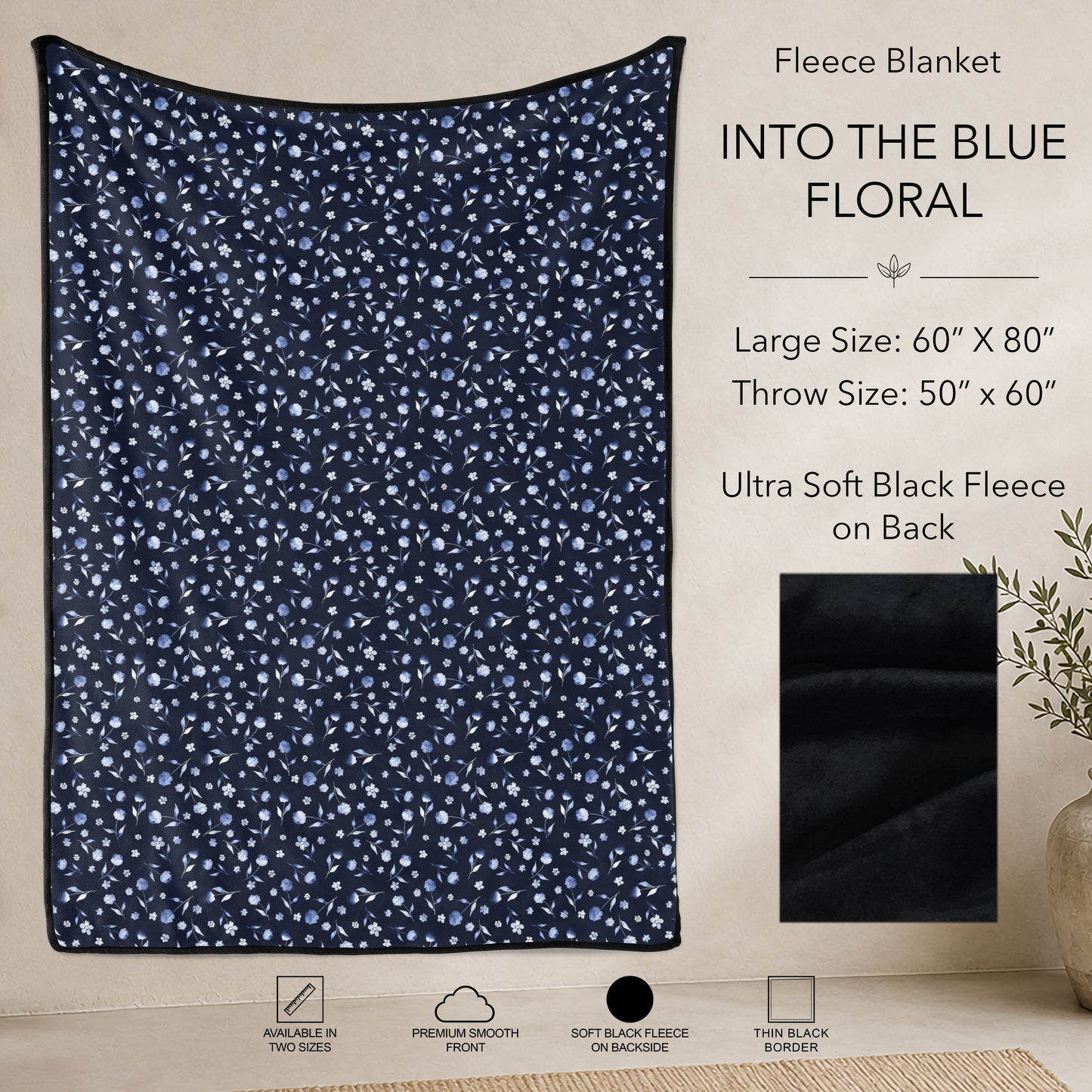 B304 - Pre-Order Into the Blue Floral Fleece Blanket (Closes 7/31. ETA: early Oct)