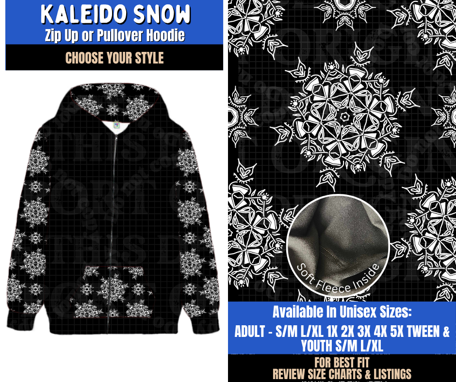 Preorder! Closes 9/10. ETA Dec. Kaleido Snow Zip-Up or Pullover Hoodie