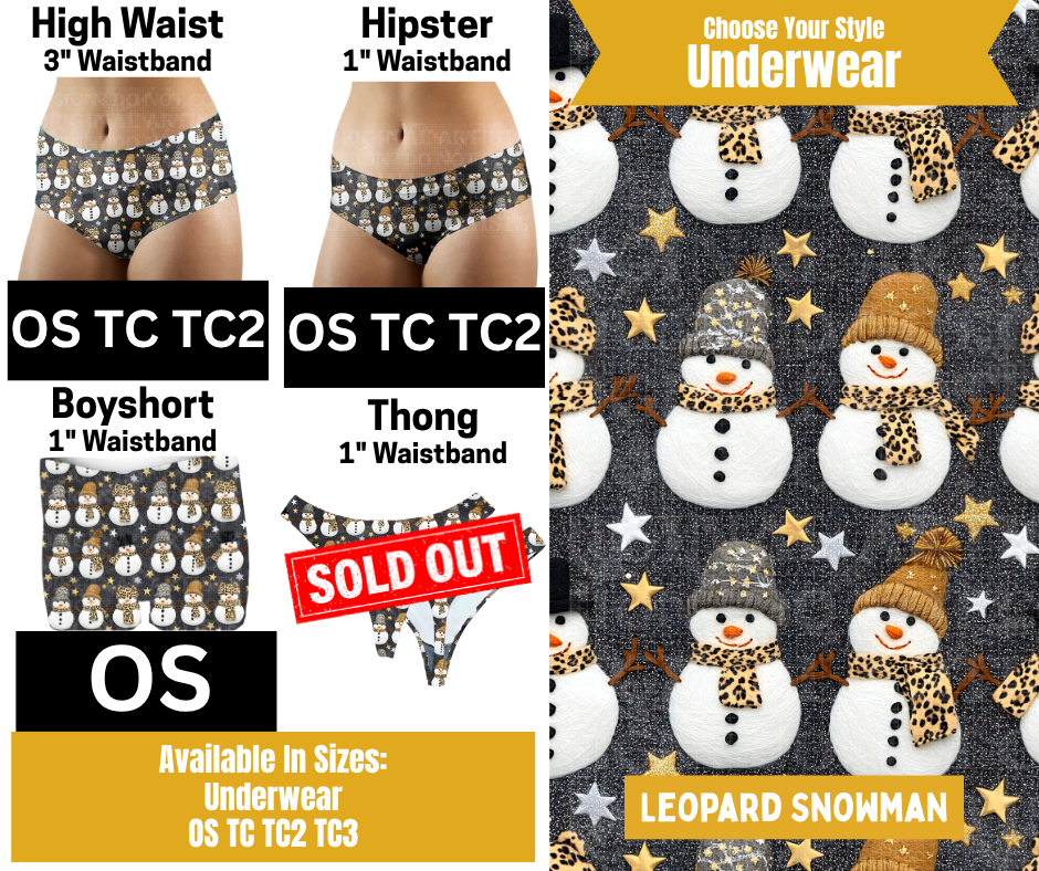 Leopard Snowmen Hipster, High Waist, Boyshort Underwear