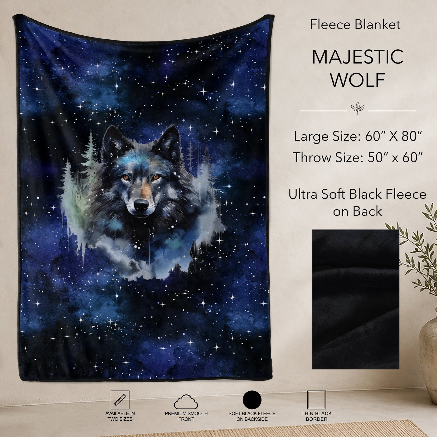 B304 - Pre-Order Majestic Wolf Fleece Blanket (Closes 7/31. ETA: early Oct)