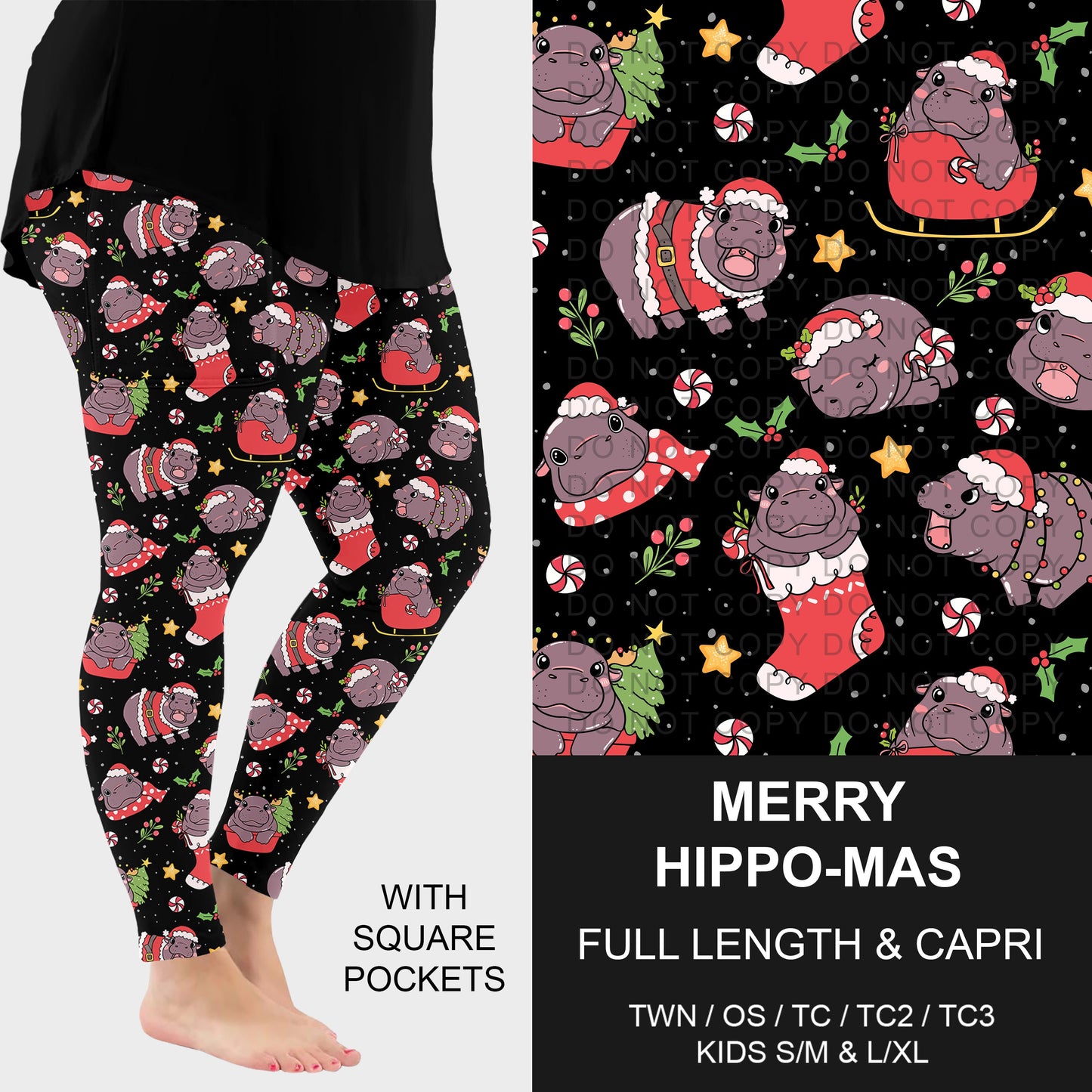 B303 - Preorder Merry Hippo-mas Leggings w/ Pockets (Closes 7/26. ETA: early Oct.)