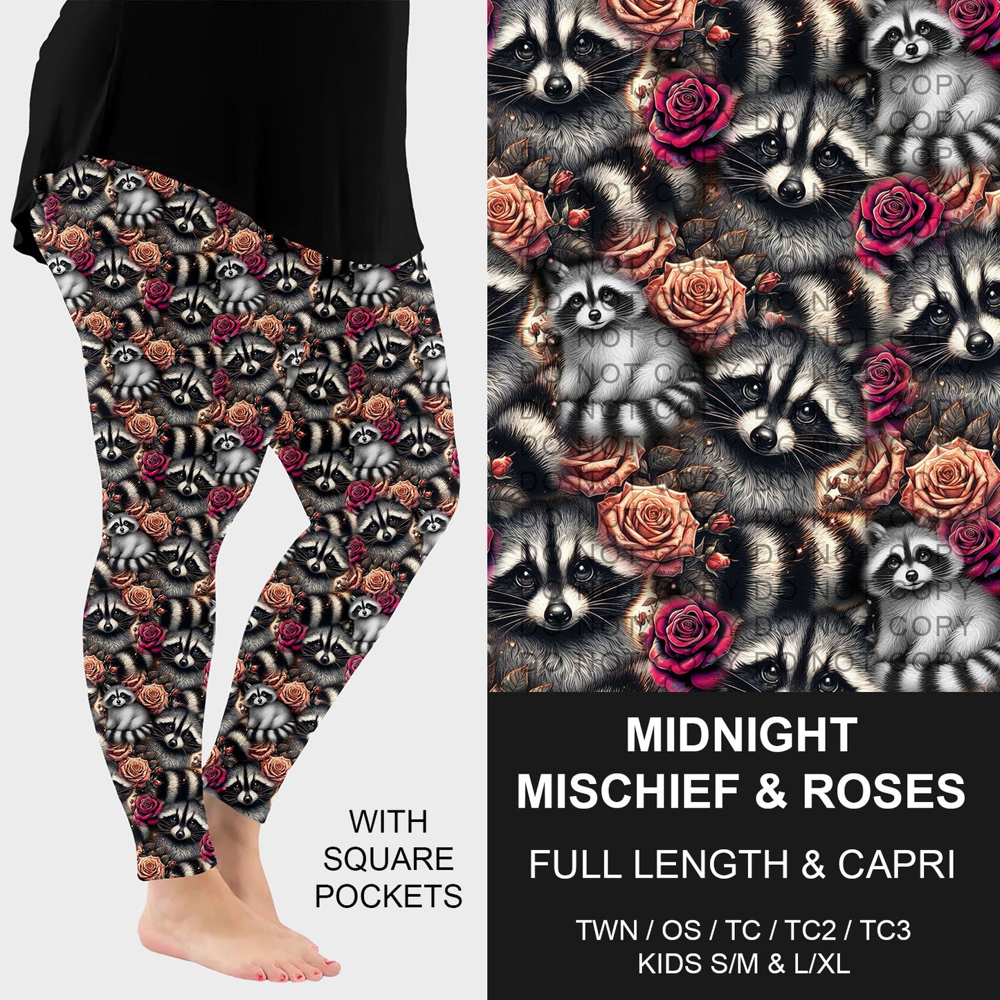 B269 - Preorder Midnight Mischief and Roses Leggings w/ Pockets (Closes 12/28. ETA: early March)