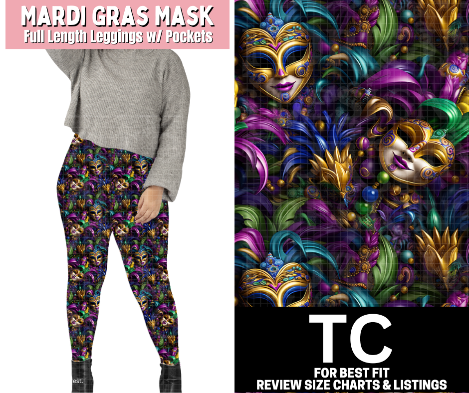 Mardi Gras Mask Full Length Leggings w/ Pockets