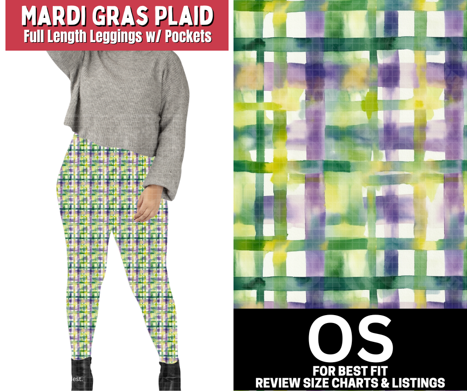 Mardi Gras Plaid Full Length Leggings w/ Pockets