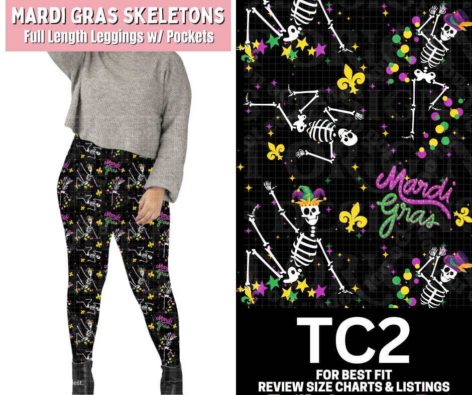 Mardi Gras Skeleton Full Length Leggings w/ Pockets