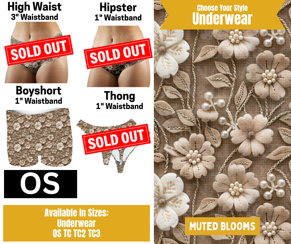 Muted Blooms Hipster, High Waist, Boyshort, & Thong Underwear