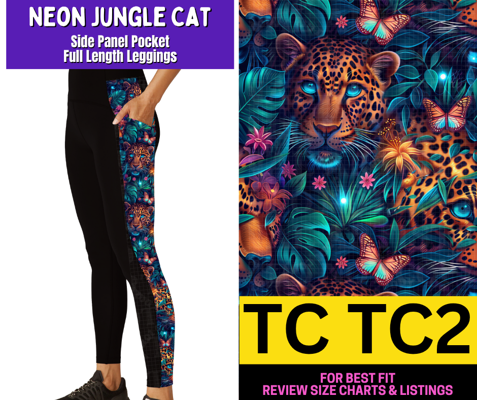 Neon Jungle Cat Side Panel Pocket Full Length Leggings