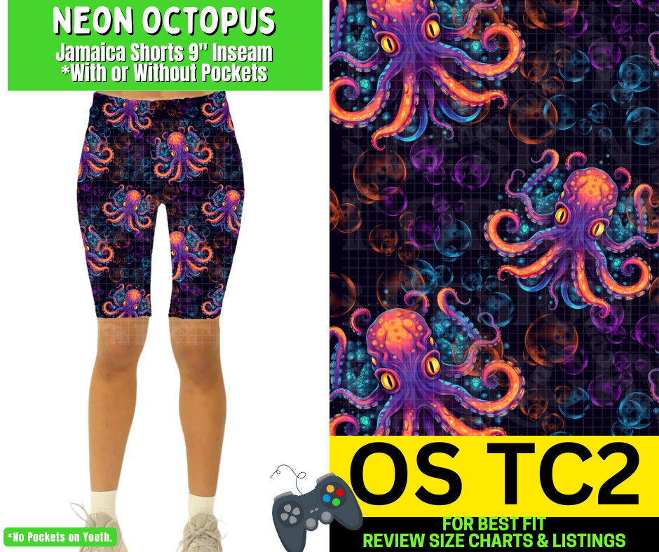 Neon Octopus Jamaica Shorts w/ Pockets