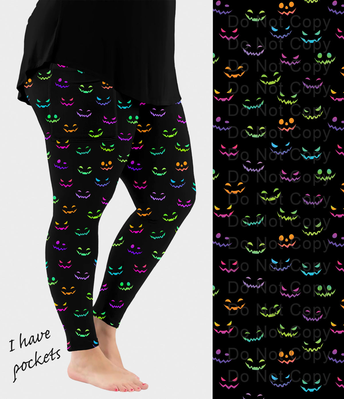 RTS - Neon Jack Halloween Leggings with Pockets