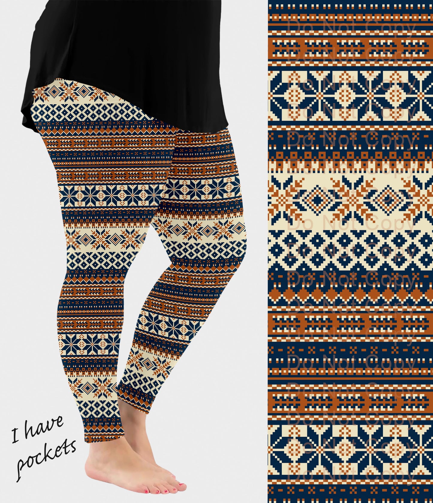 RTS - Neutral Snowflake Leggings w/ Pockets