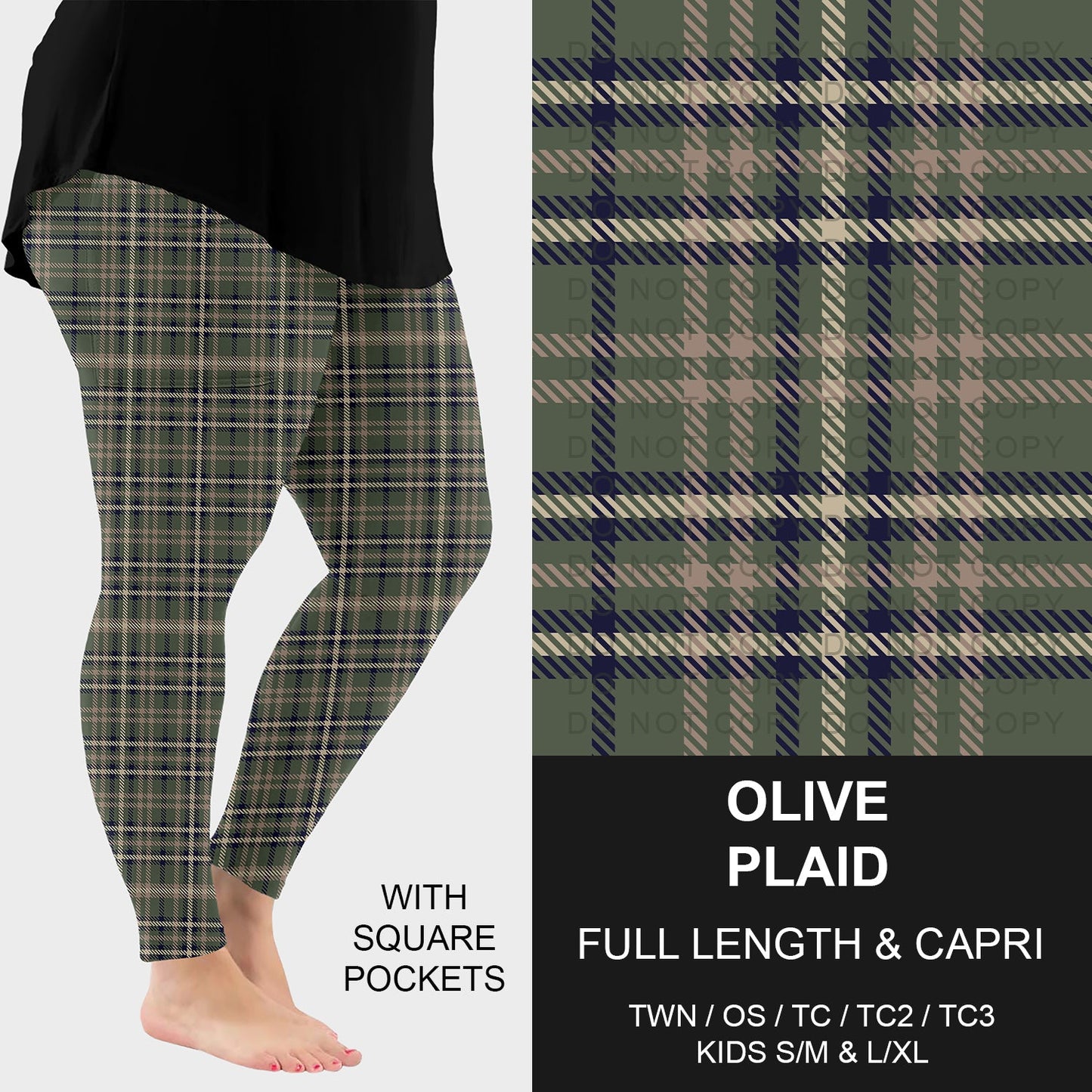B268 - Preorder Olive Plaid Leggings w/ Pockets (Closes 12/28. ETA: mid Feb.)