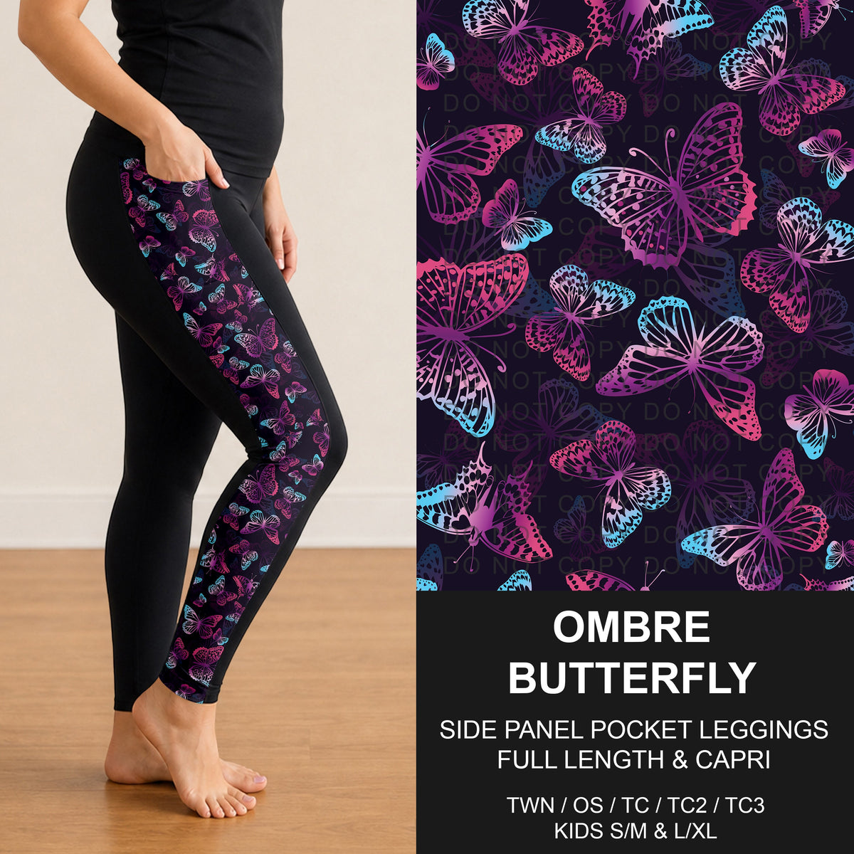 B314 - Preorder Ombre Butterfly Side Panel Pocket Leggings (Closes 9/27. ETA: late Nov.)