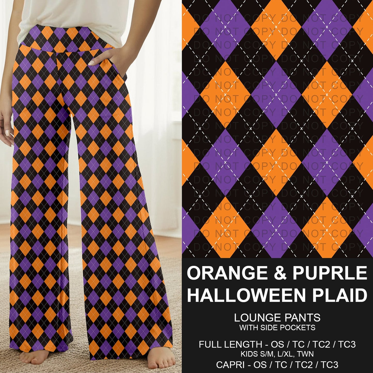 B307 - Preorder Orange and Purple Halloween Plaid Lounge Pants (Closes 8/02. ETA: early Oct.)