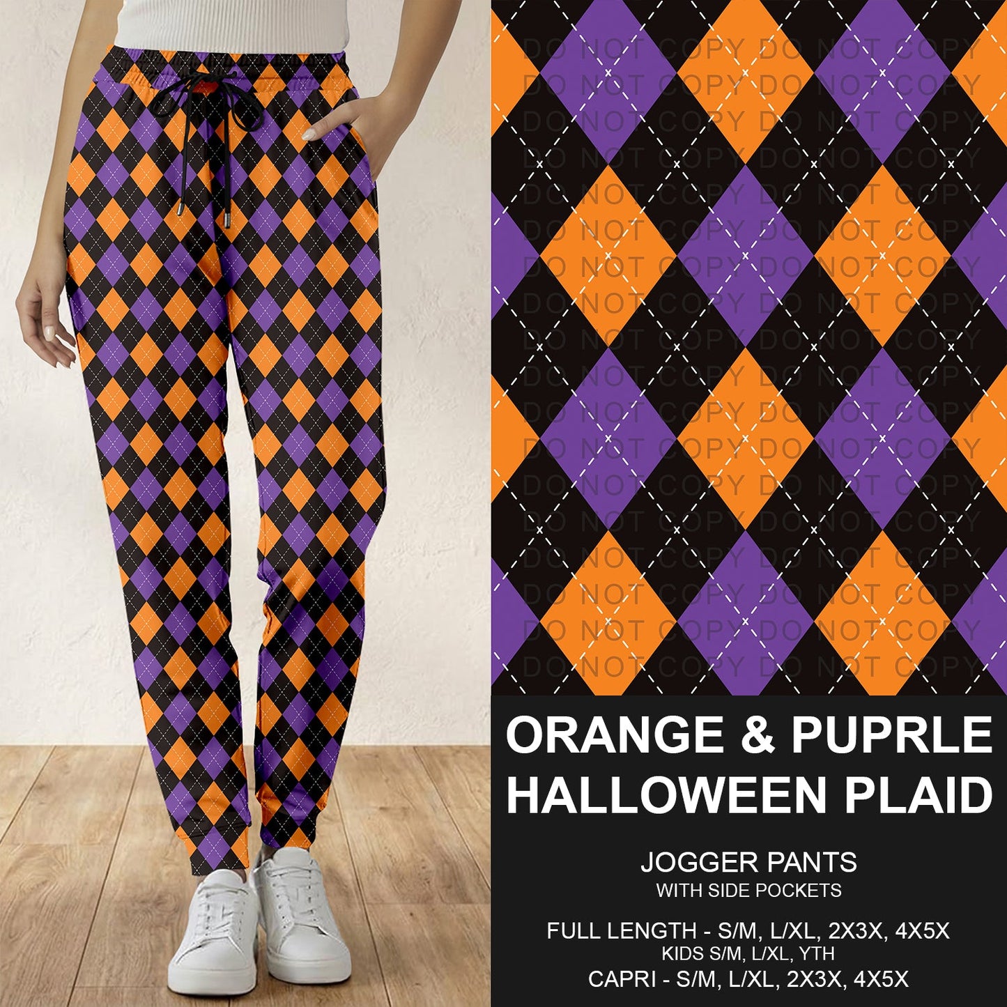 B307 - Preorder Orange and Purple Halloween Plaid Joggers (Closes 8/02. ETA: early Oct.)